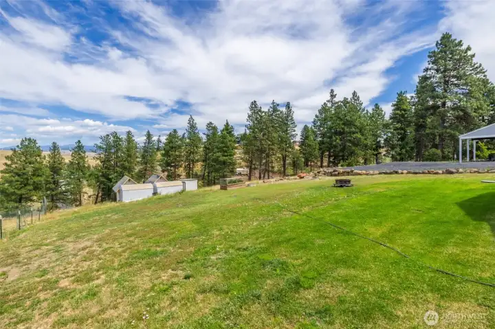 Big backyard overlooking HWY 10 and the surrounding area.