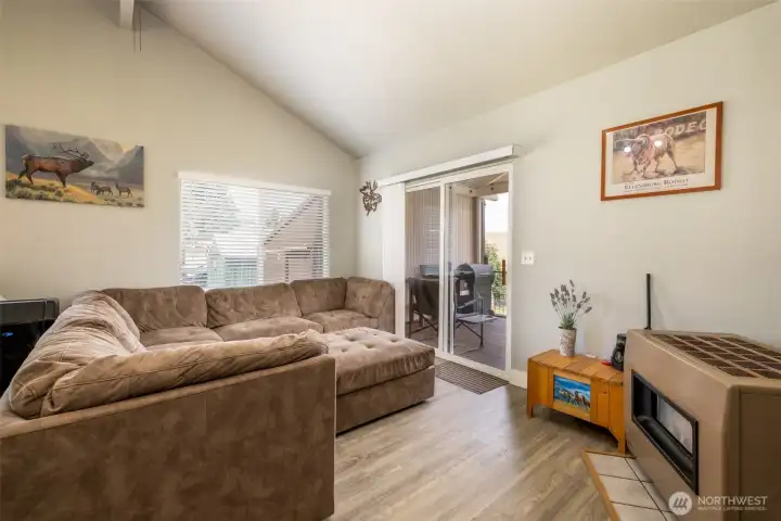 Cozy propane stove in the living room.