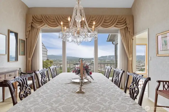 Dining room with picture window view.