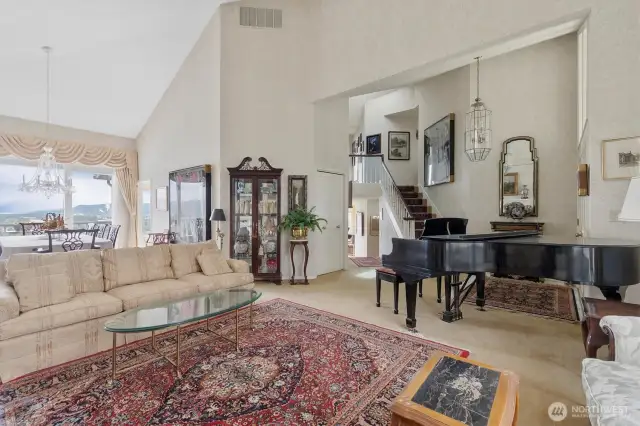 Living room with Cathedral ceiling.