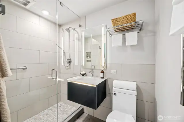 Bathroom was remodeled.