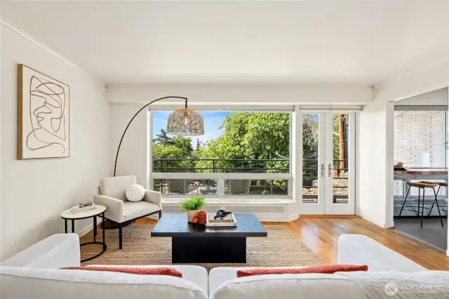 Living Area with giant nearly floor to ceiling windows