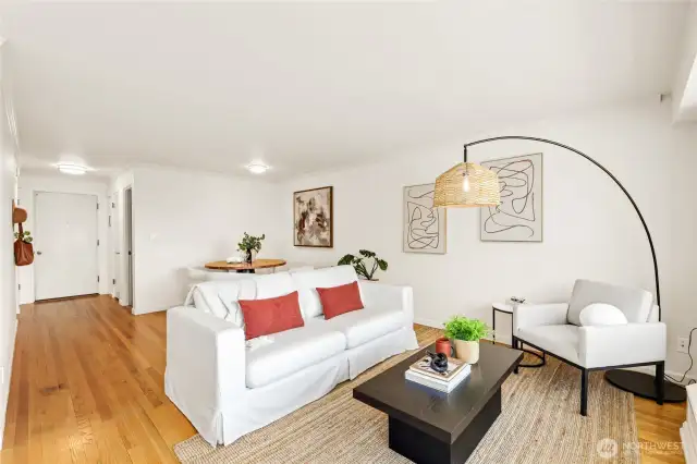 Living Room  and bedroom features real wood floors