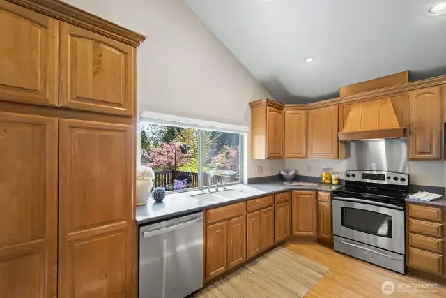 A second pantry on this side and stainless appliances.