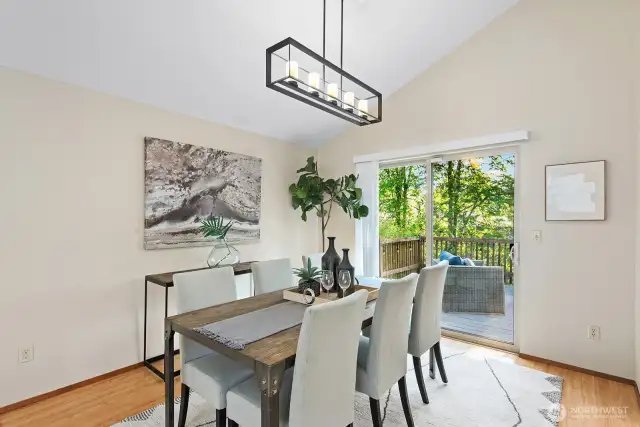 Large dining room with new lighting.