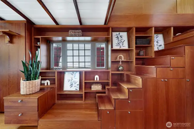 Stairs leading to the bedroom and upper deck.