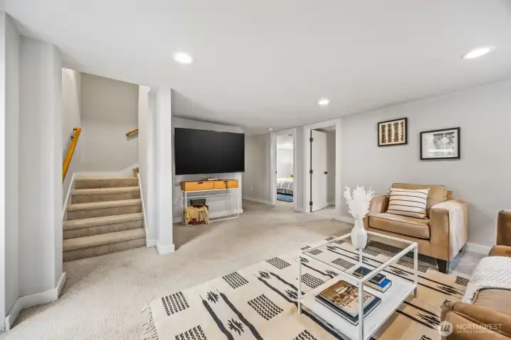 Easy outdoor access from recreation/media room.