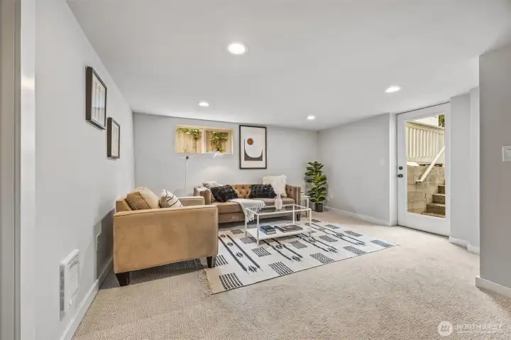 Easy outdoor access from recreation/media room.