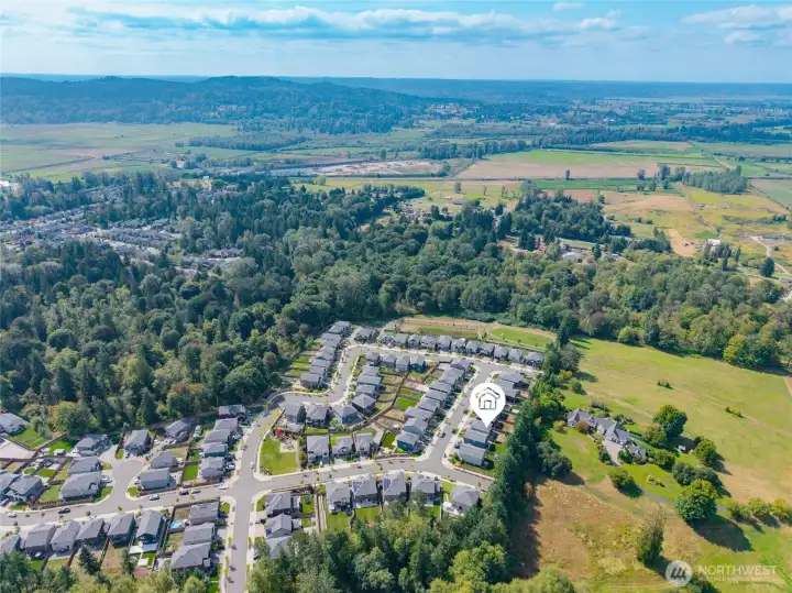 drone shot monroe woodlands neighborhood
