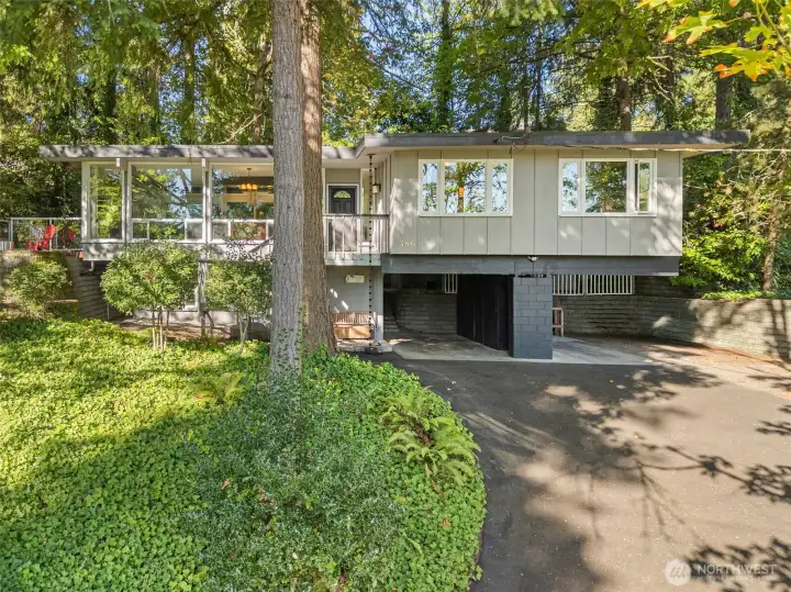 Front view showing double carport