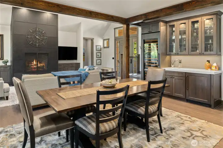 Wine Fridge and wet bar area off dining