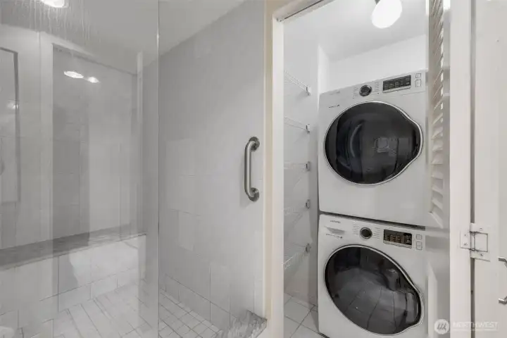 A newer, stacked, washer/dryer