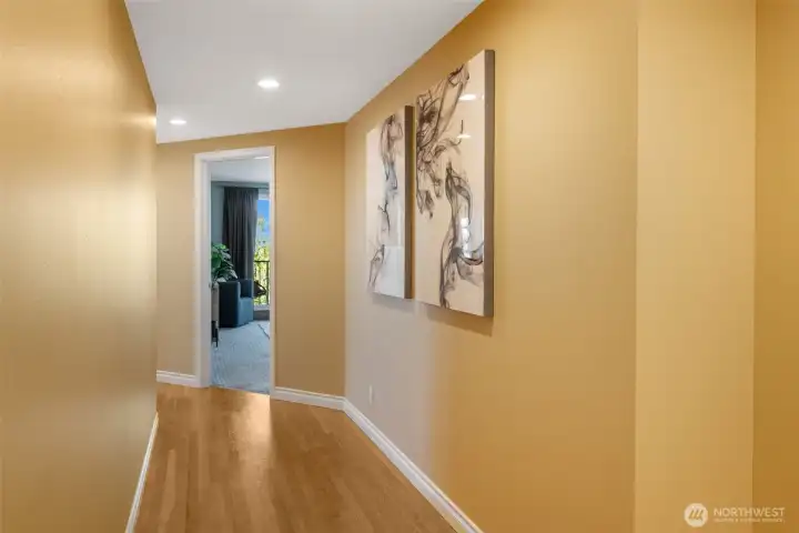 The hallway to enter. The home also comes with an extra storage space and 2 secure garage parking spaces. Low dues for this square footage.