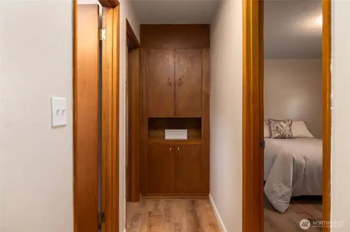 Built in storage adds vintage charm