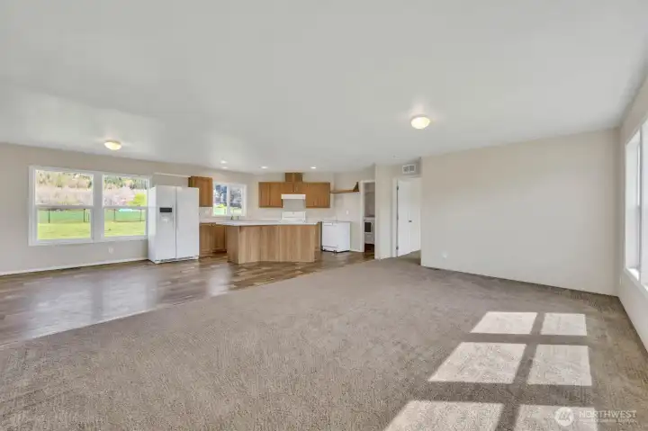 Looking from the entry into the Living Room & Kitchen