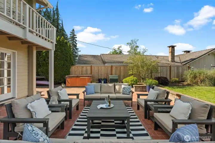 Back yard patio with hot tub