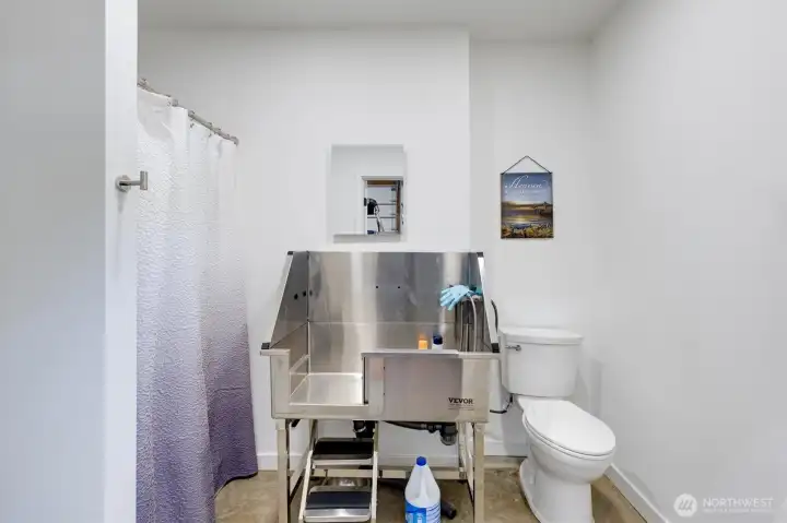 Dog washing station hot/cold water in 3/4 bathroom