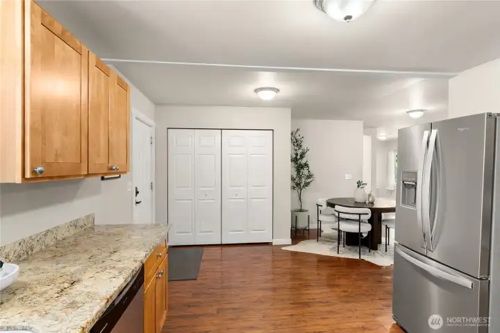 View from kitchen toward laundry closet--super convenient!