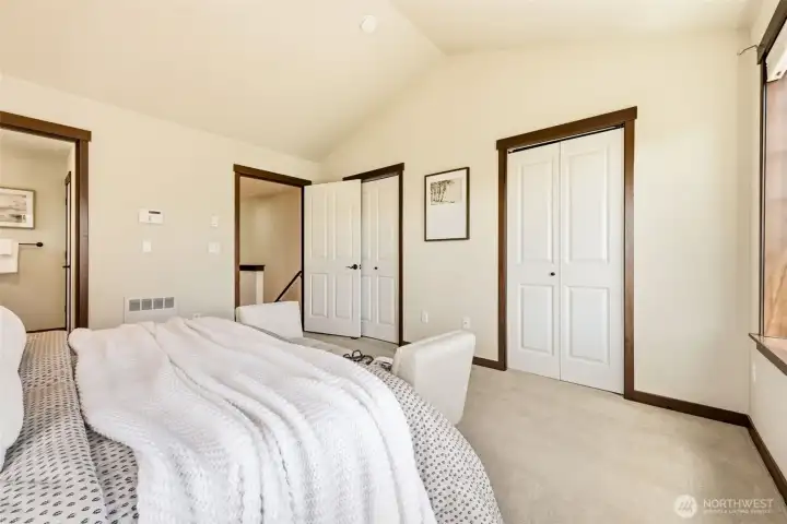 Vaulted Ceiling in Primary Bedroom with Double Closet Vaulted Ceiling in Primary Bedroom with Double Closet