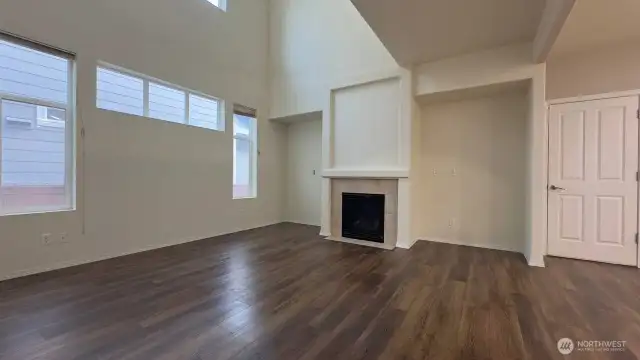 Living room, facing garage door
