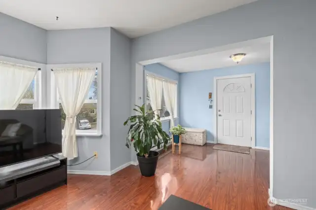 View of the front door from the living room