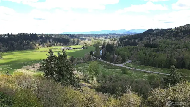 Aerial shot highlights the spacious, open surroundings.