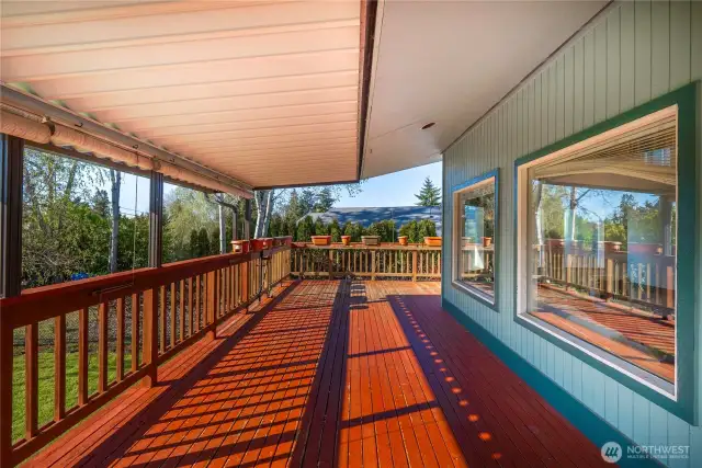 The wrap around deck offers a great covered area for any weather.