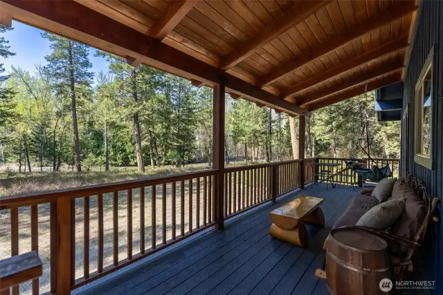 Covered River-View Deck  Relax year-round on this spacious Trex deck , surrounded by forest and beautiful river views. The perfect perch for morning coffee, reading, or evening conversations under the pines.