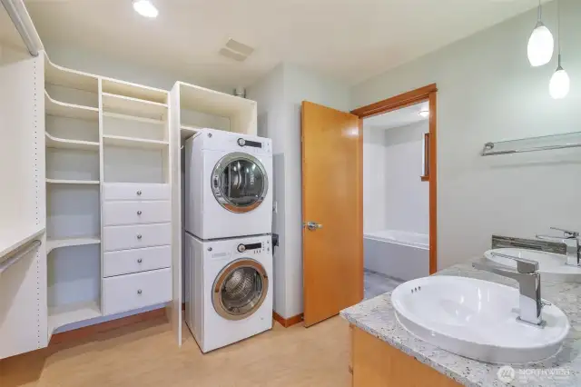 Walk-in closet, double vanity and laundry.