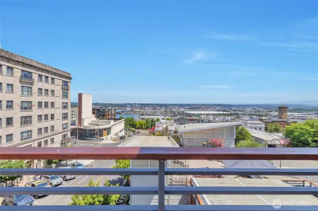 View looking east to Thea Foss and Port of Tacoma from rooftop deck.