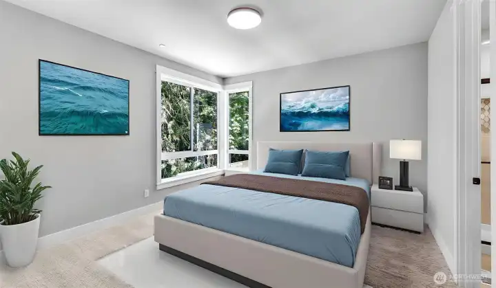 3rd of four bedrooms on the Upper Level. NOTE: don't miss the private and convenient en-suite to the right. Virtually staged.