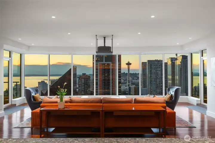 Beautiful. Ask for images with the shades down for Media Room / gaming mode. 7500 lumen laser projector and a Screen Innovations Zero-G screen; automated ceiling drop.