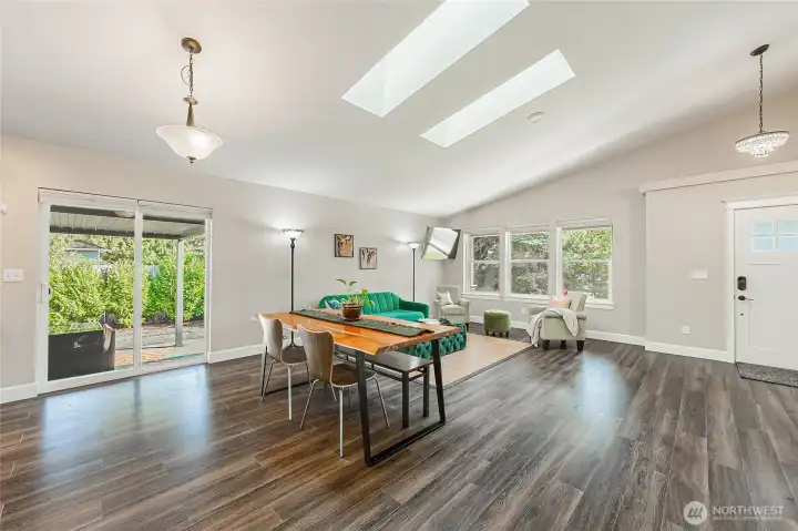 Open floor plan. Nobody misses out on the fun with open concept living, kitchen, and dining space.