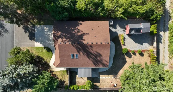 Aerial view of the spacious corner lot