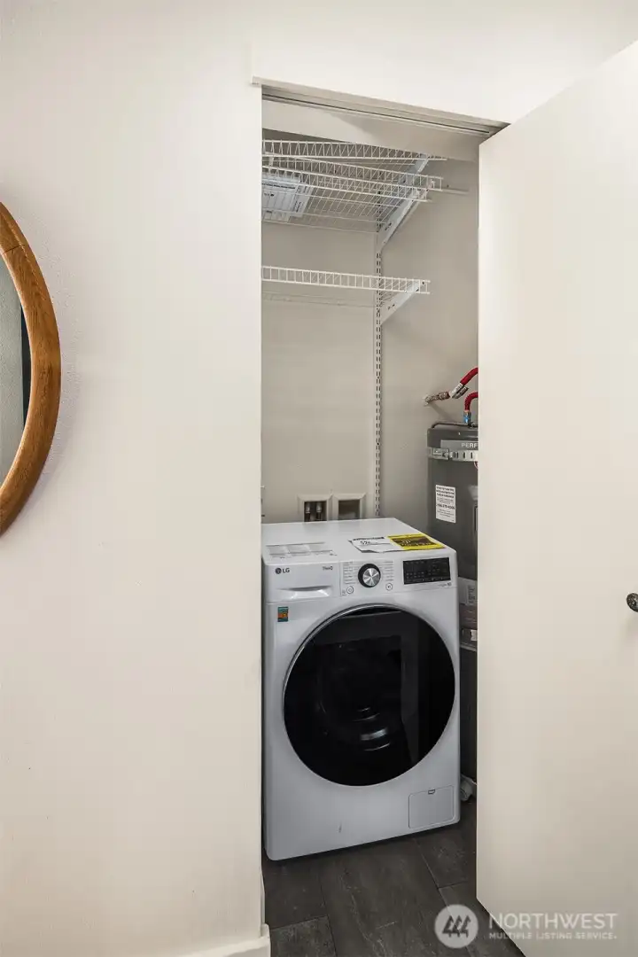 In-unit laundry - a ventless combination washer/dryer. Additional laundry machines are available on most floors of the building