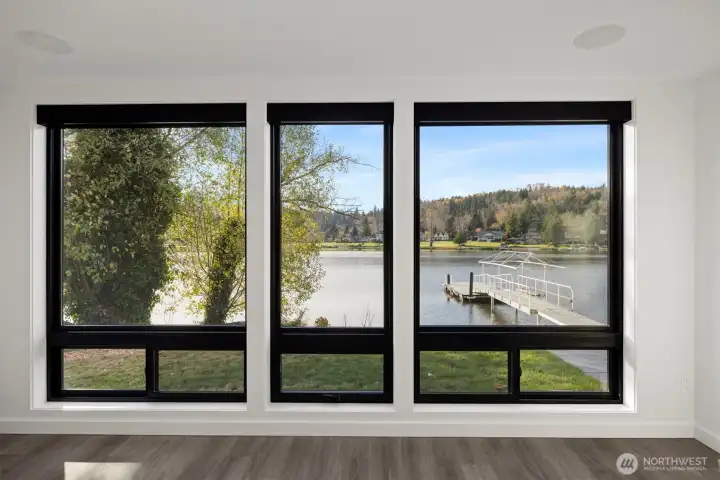 The view from the living room would never get old, but you can close the Lutron shades for privacy.
