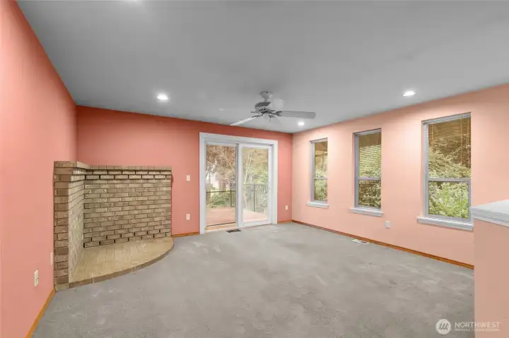 Family room with slider out to the backyard.