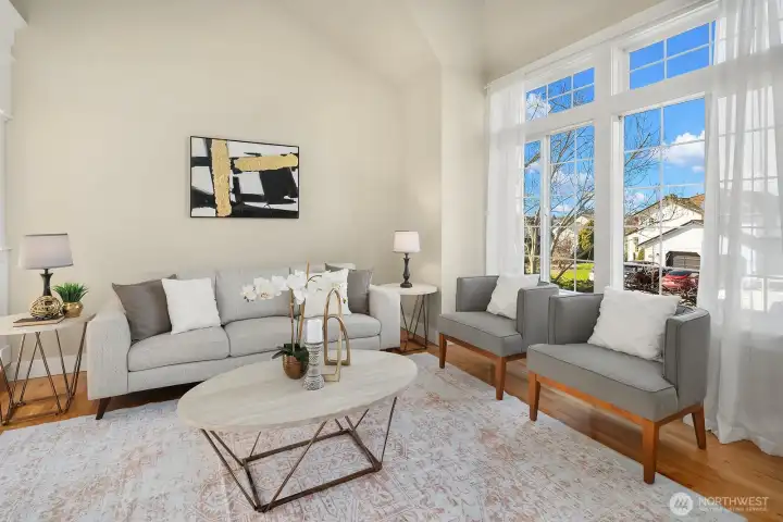 Living room is spacious and bright.