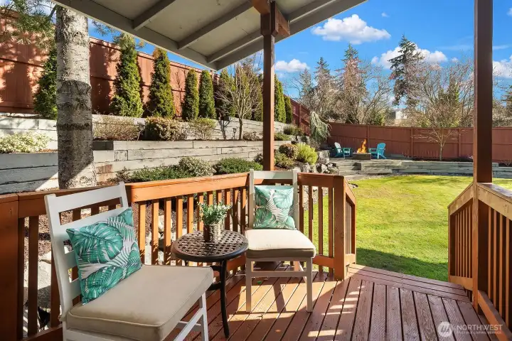 View from shed looking towards firepit.