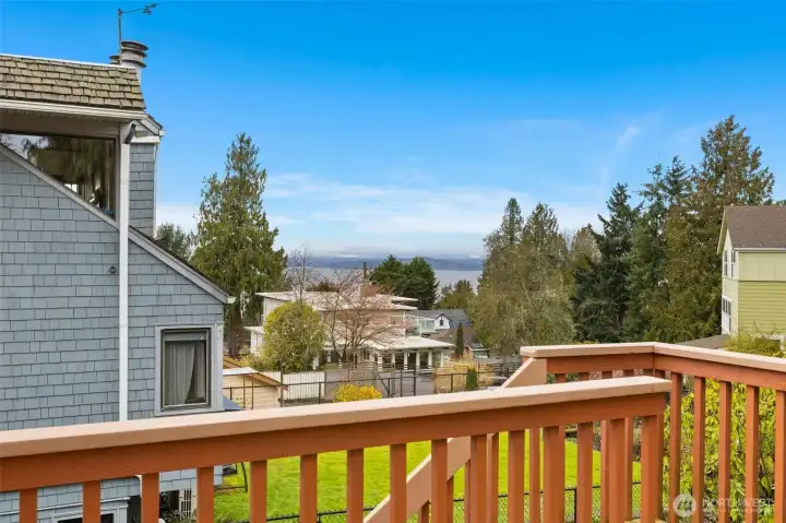 Watch the sun set over the Olympics from the deck!