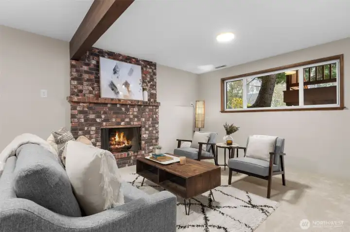 Light and bright rec room, with great ceiling height.