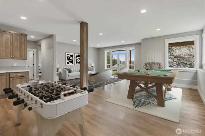 Family Room in Lower Level- Virtually Staged