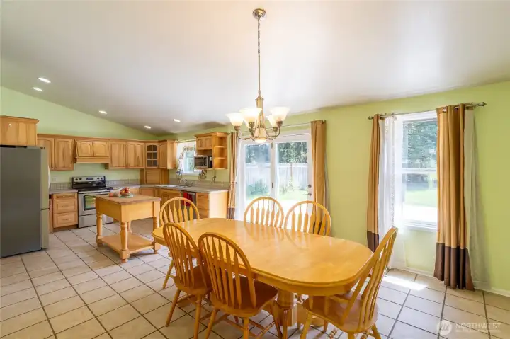 Great open kitchen with doors leading to patio.