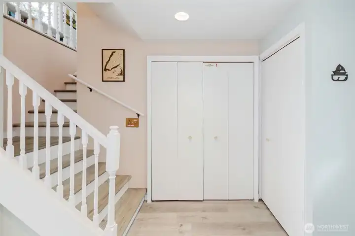 Stairs to upper level. Washer/Dryer in closet