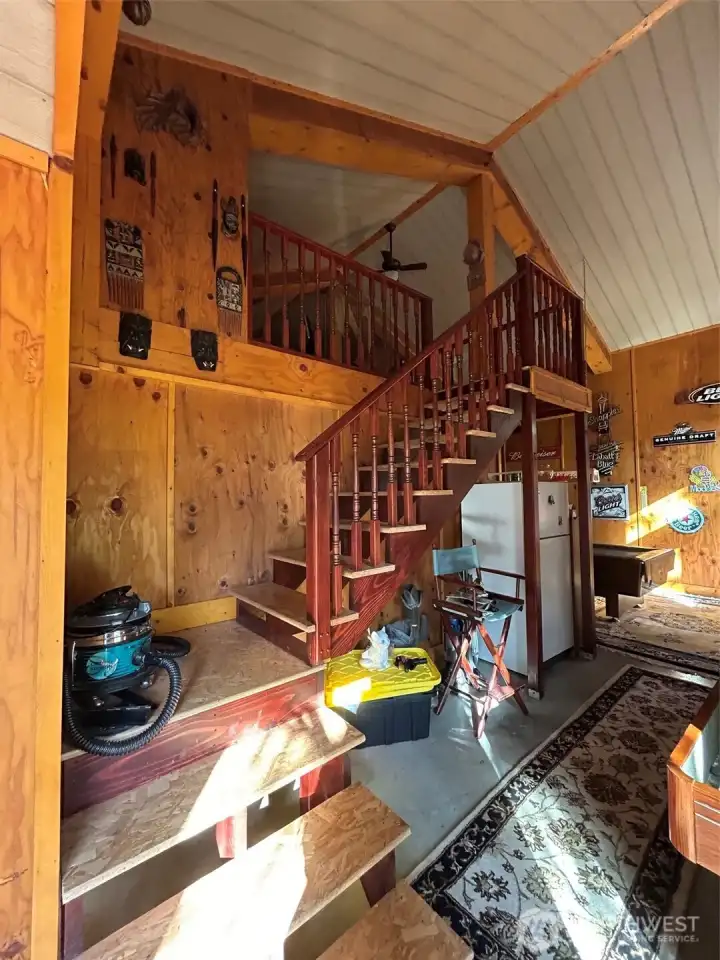 stairs to loft in Party Barn
