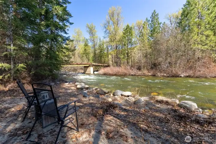 A private beach is sure to become a favorite hangout on hot summer days. Douglas County PUD owns the property across the river for a fish weir, but the development is all upstream!