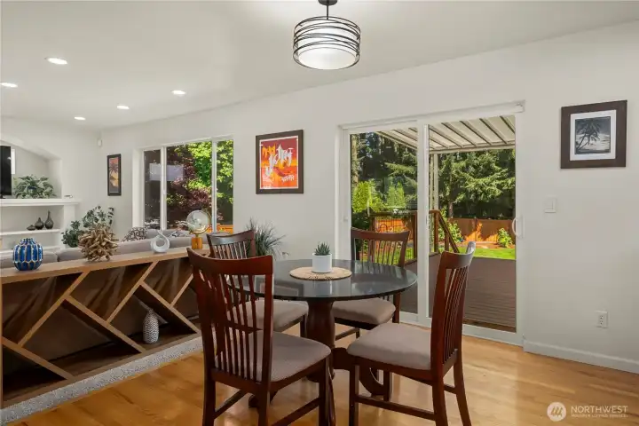 Eating area, and new slider out to the beautiful out door living area.  Enjoy the outdoors year around