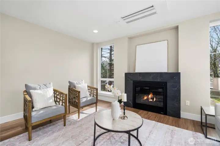 Living room with gas fireplace and