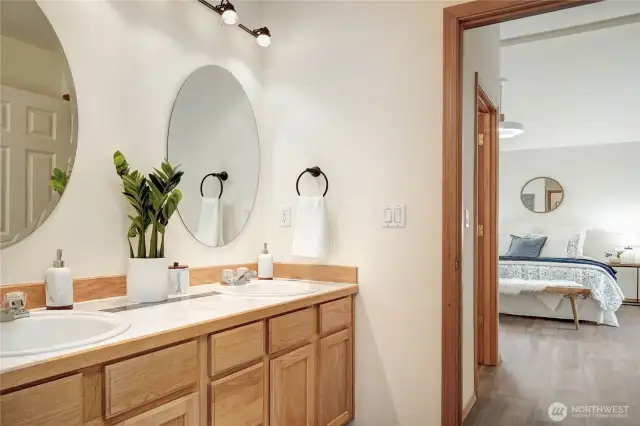 Dual vanity and separate toilet room