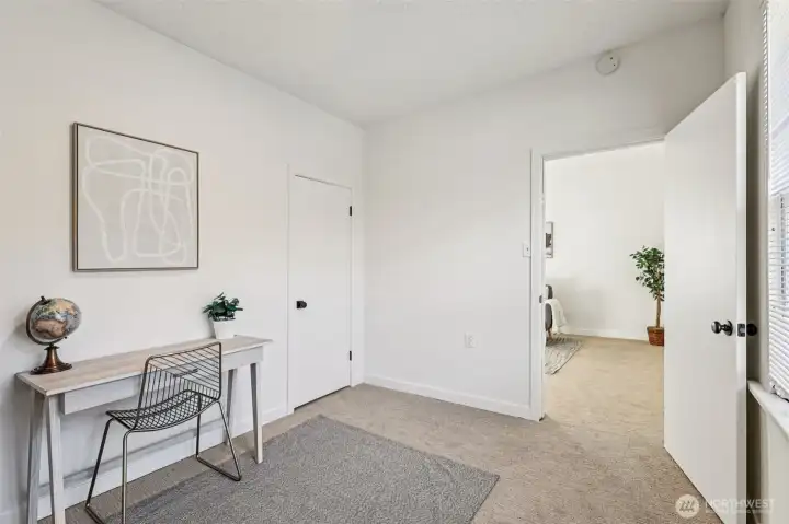 This bedroom staged as office